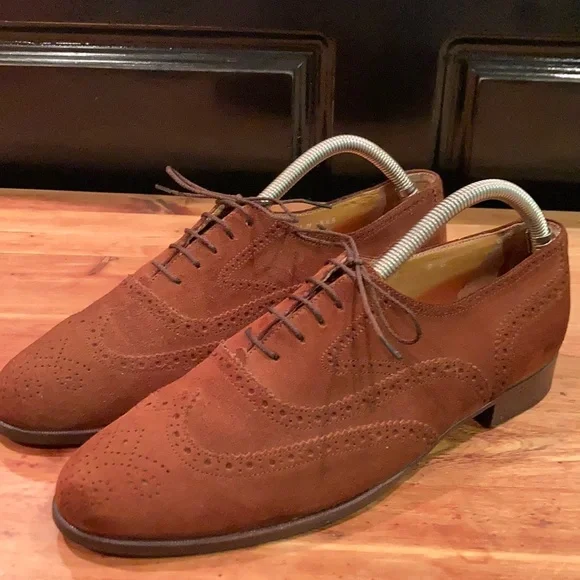 Men’s 9D Vintage Ralph Lauren Polo Light Brown Suede Wingtip Oxford Polo Ralph Lauren Suede Brown Dress Shoes for Men for sale  main image 3
